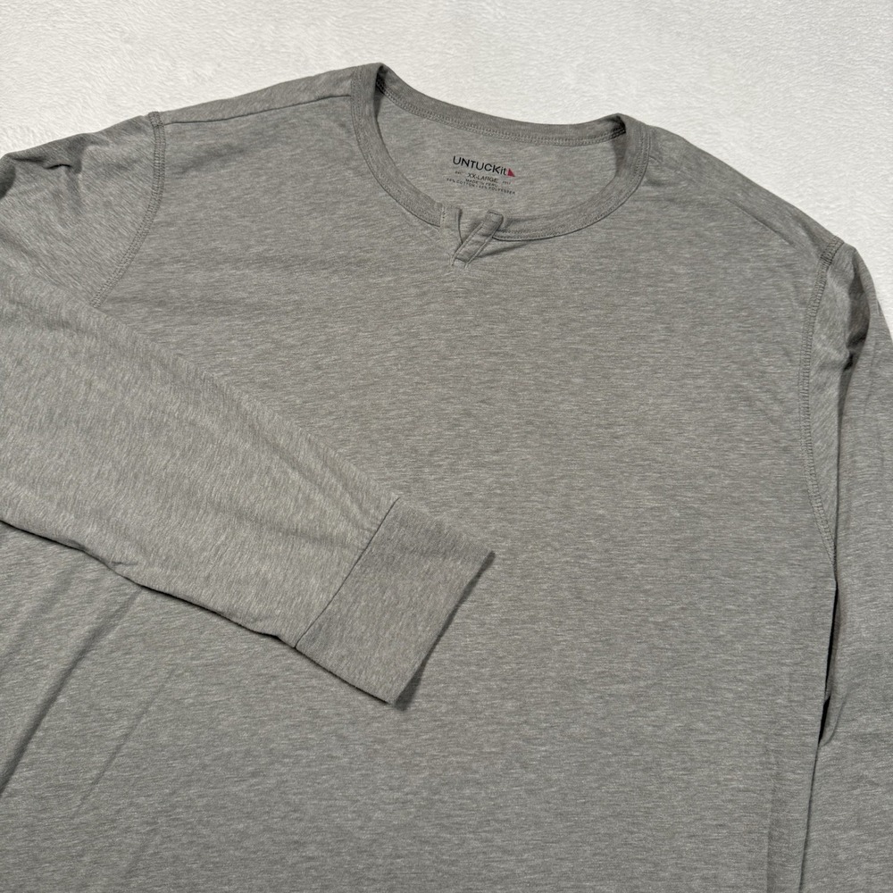 UNTUCKit Shirt Mens 2XL Gray Long Sleeve Notch Neck Tee‎ Casual Cotton Blend